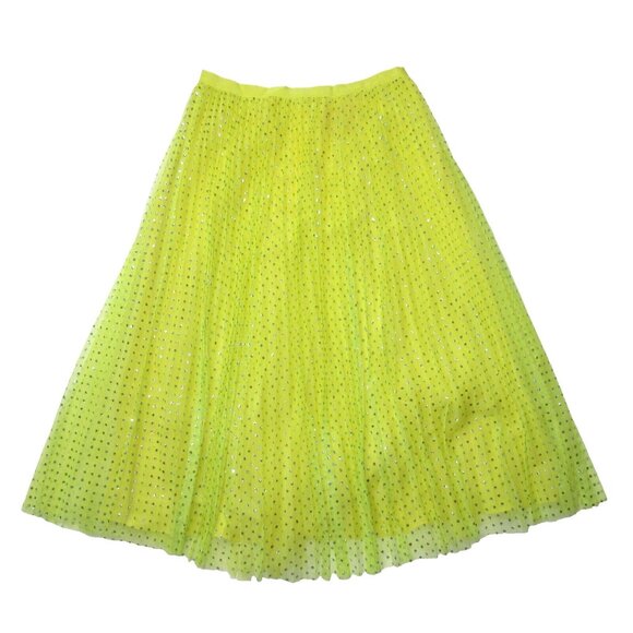 NWT J.Crew Tulle A-line Midi in Lemon Blue Metallic Glitter Dot Pleated Skirt 6